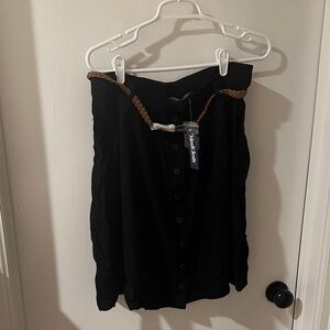 Modcloth Black Midi Skirt with Brown Belt